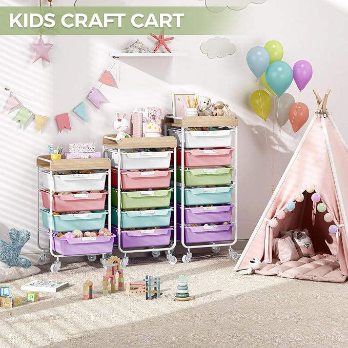 SYKIARIOL Rolling Cart with 6 Drawers, Utility Storage Cart with Labeling Ice Cream Color Drawer for Classroom, Kids Room, Dorm, School, Storage Study Arts Craft Sewing Supplies Organizers