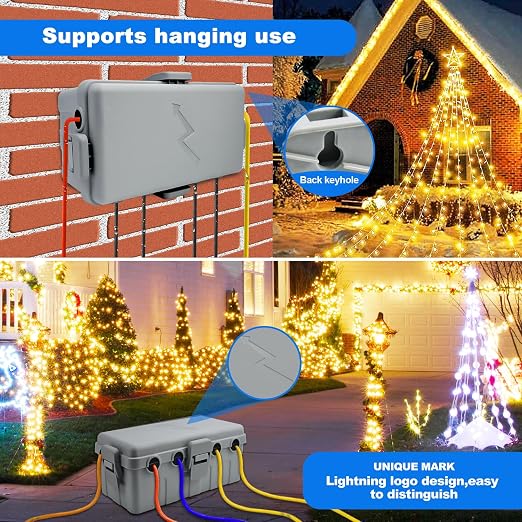 Hrensaw Medium Outdoor Electrical Box(10.6x5.5x4.5inch),IP54 Waterproof Extension Cord Cover w/6 Cable Entry,Weatherproof Connection Box Protect Power Strip,Timer,Plug,Holiday Lights,Grey