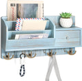 Rebee Vision Key Holder Wall Mount with Mail Sorter - Decorative Mail and Key Organizer for Wall with Hooks and Drawer Organizer - Ideal Storage Solution for Home Improvement (Distressed Blue)