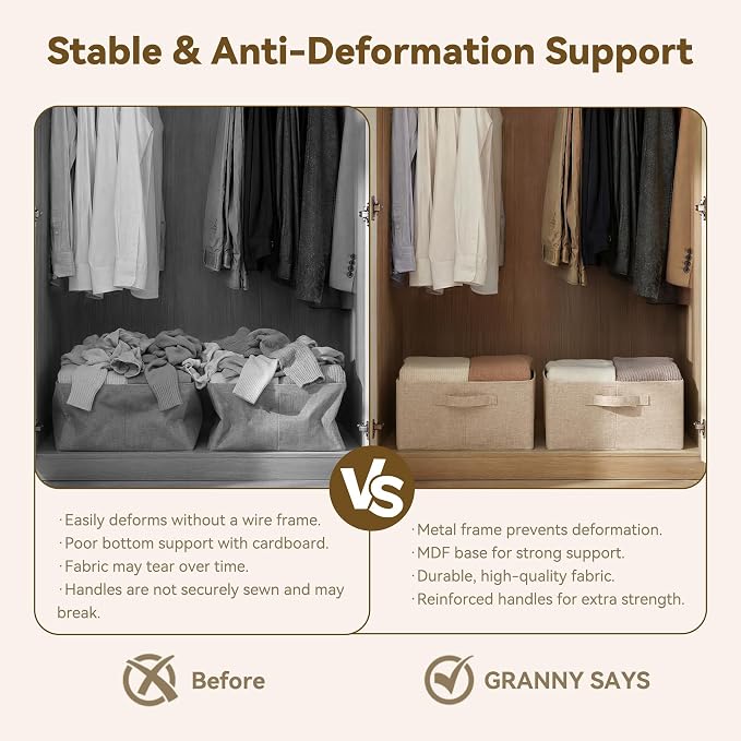 GRANNY SAYS Storage Baskets with Metal Frame, Closet Organizer Bins, Decorative Clothes Storage Bin, Foldable, Sturdy, for Organizing Living Room, Bedroom, Blankets, Books Storage, Light Taupe, 2-Pack