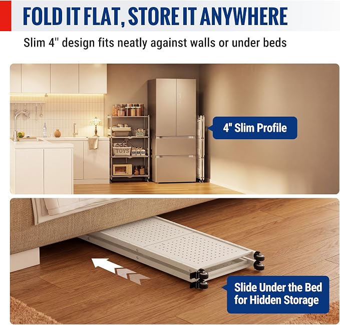 WORKPRO 4-Tier Folding Shelf, No-Assembly Metal Storage Rack with Wheels, 600 lbs Capacity (with Leveling Feet), Collapsible Shelving Unit for Kitchen, Pantry, Closet & Craft Shows - White
