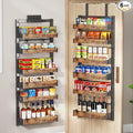 6-Tier Over The Door Pantry Organizer, Heavy-Duty Metal Wall Mount or Hanging Spice Rack, behind the door storage Shelves with Adjustable Basket, Back of Door Organizer for Kitchen Cabinet and Closet