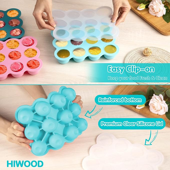 12x1.5oz Baby Food Freezer Tray with Clip Lid Light Green | Food Grade Silicone Storage Containers for Purees & Vegetables