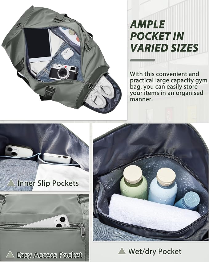 Travel Duffle Bag,Weekender Overnight Bags for Women with Shoes Compartment,Tote Gym Bag Personal Item Carry On Bag for Travel Business Trips Sport Hospital Dance Dark Green