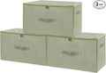 ANMINY 3PCS Storage Bins with Zipper Lids 51.9 Qt Lidded Fabric Storage Boxes Baskets Cubes with Handles Collapsible Washable Cotton Linen Closet Shelf Clothes Organizer - Green, Extra Large