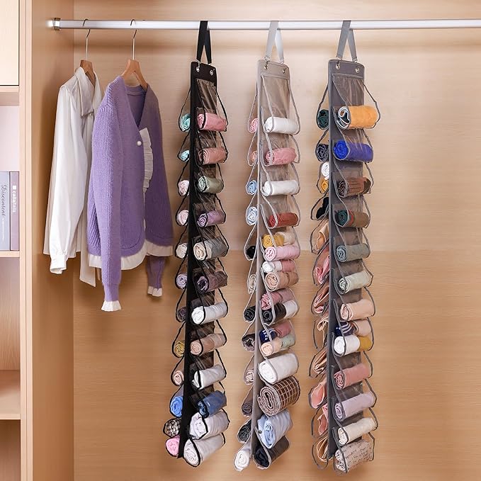 Legging Organizer for Closet Hanging 20 Pockets, Clear Hanging Legging Organizer Closet, Oxford Cloth Legging Storage for Wardrobe Behind Door(2Pack*Black)