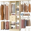 Armocity 8FT Heavy Duty Wood Closet System, 1500 LBS+ Capacity Wall Mounted Walk-in Closet Organizer with 2 Drawers & 4 Hanging Rods, 96'' Custom Bedroom Storage Wardrobe, Natural