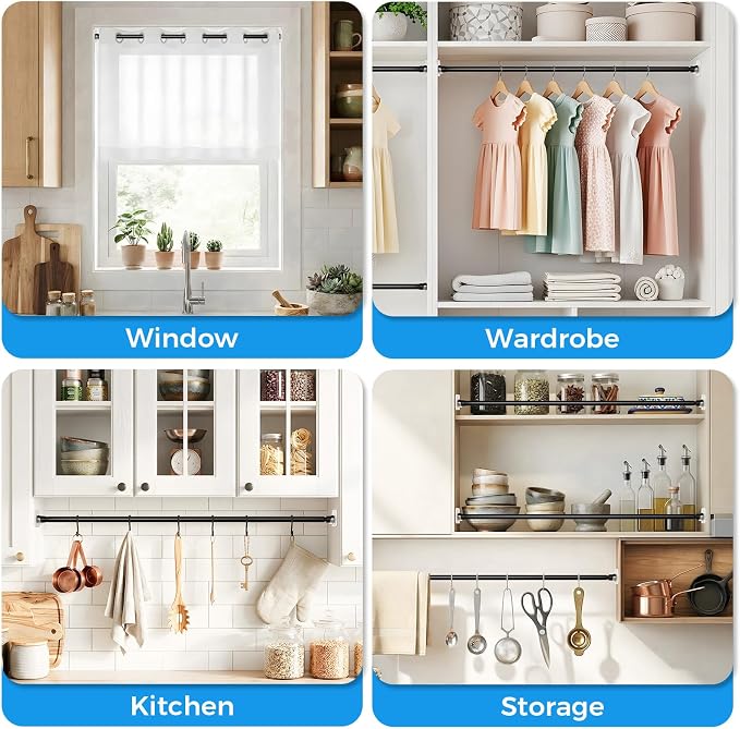3 Pack Small Tension Rod 26-39 Inch Black Tension Curtain Rod Adjustable Spring Curtain Rods No Drilling Expandable Pressure Curtain Rods for Windows,Closets,Doorway,Kitchen