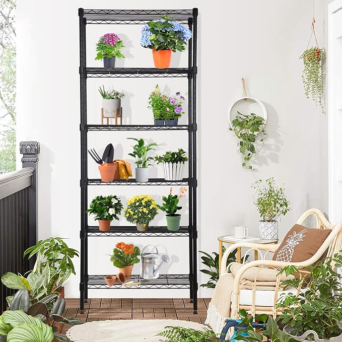 6-Tier Wire Shelving Unit Detachable Storage Shelves with 8 Adjustable Feet 59" H x 23" x 13" Kitchen Storage Rack Adjustable Metal Shelf for Pantry Closet, 900LB Capacity, Black