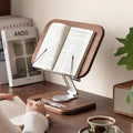 Solid Walnut Wood Bookshelf, Adjustable Book Stand, 360° Rotatable Foldable Laptop & Cookbook Holder for Bedroom Office Study