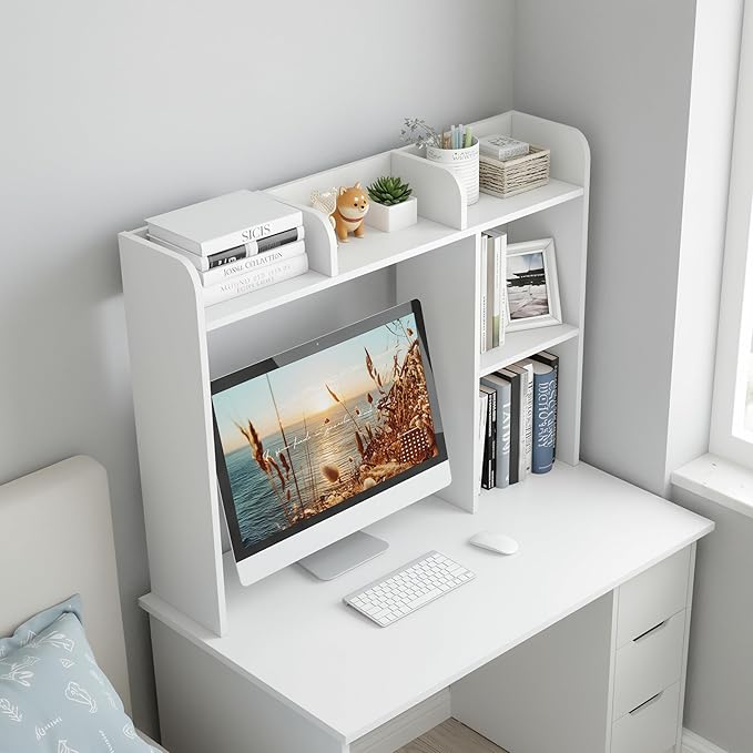 Tangkula Desktop Bookshelf, Countertop Storage Hutch with 5 Shelves for Computer Desk, Desk 3-Tier Display Rack, Multipurpose Wood Desktop Hutch Storage Organizer for Dorm Office Home