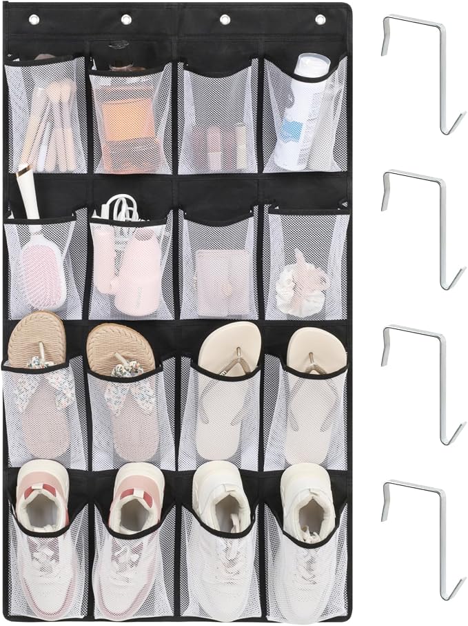 F-color Over the Door Organizer for Cruise - 16-Pocket Hanging Organizer | Tool-Free Mount with 4 Metal Hooks, See-Through Mesh Pockets, Lightweight & Foldable, Space-Saving for Travel and Daily Use