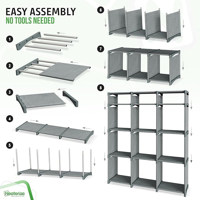 Cube Storage Organizer with 12 Storage Bins Included – Storage Cubes for Home Organization, Toy Storage, Office Storage, Living Room Storage, and General Storage Solution (Grey)