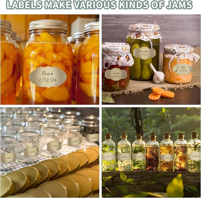 300 Pcs Kraft Labels Stickers, 1.2x2 Inch, 3 Decorative Designs, Writable for Gift Wrapping, Pantry Storage, Jars & Wedding Decor