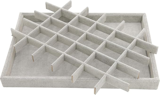 Stratalife 30 Grid Jewelry Organizer Tray, Stackable Drawer Earring Organizer with Adjustable Dividers, Jewelry Display Tray for Necklace Earring Ring Bracelet, 13.8" x 9.4" x 1.2", Grey