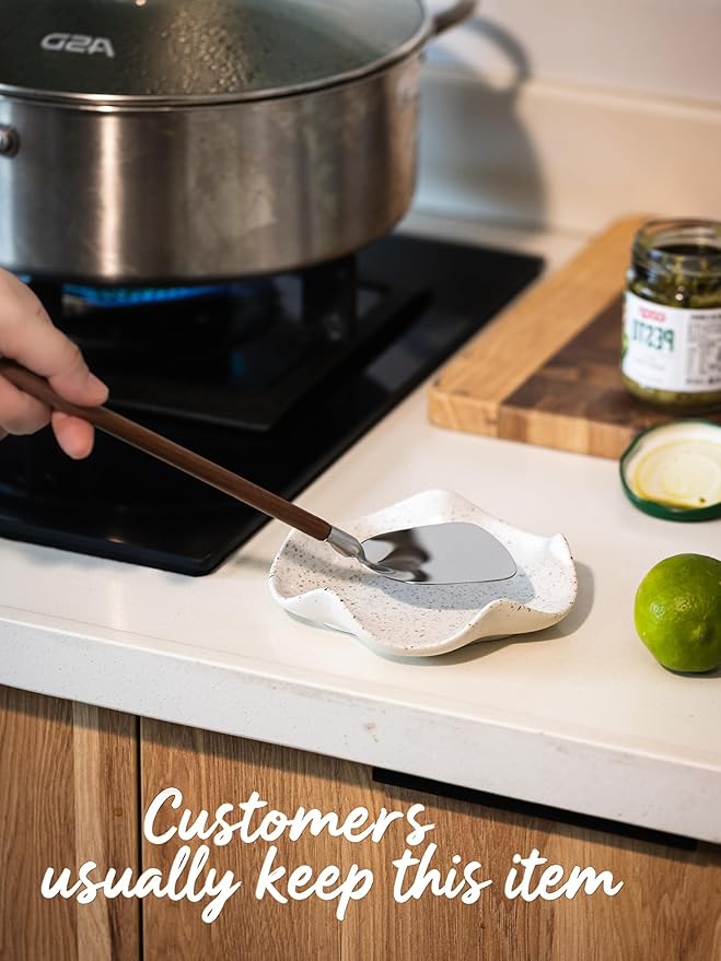 Miamolo Spoon Rest for Kitchen Counter, 5.3" Ceramic Spoon Holder for Stove Top, Cute Coffee Spoon Rest, Modern Kitchen Spoon Holder for Multiple Utensils, Farmhouse Home DéCor, Housewarming Gift