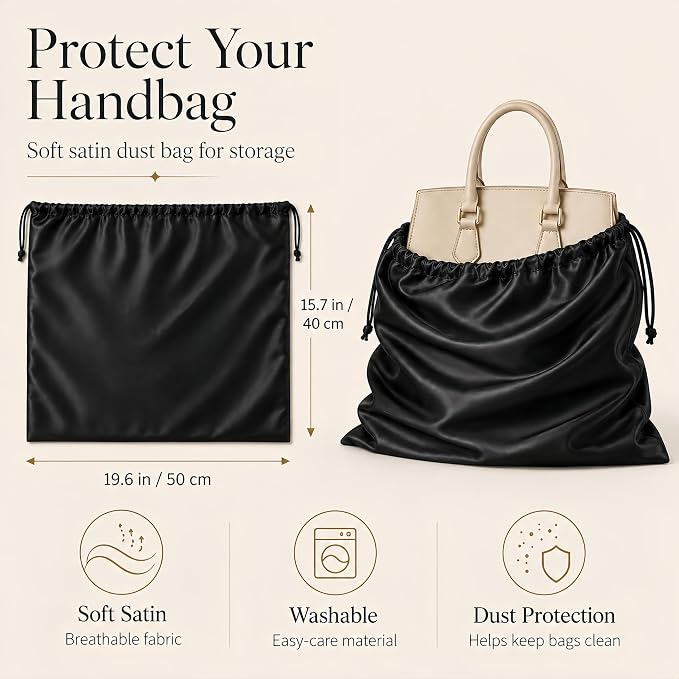 3 Pack Satin Purse Dust Bags for Handbags, Drawstring Handbag Dust Cover Bags for Purses, Shoes and Boots, Closet and Travel Storage Bags