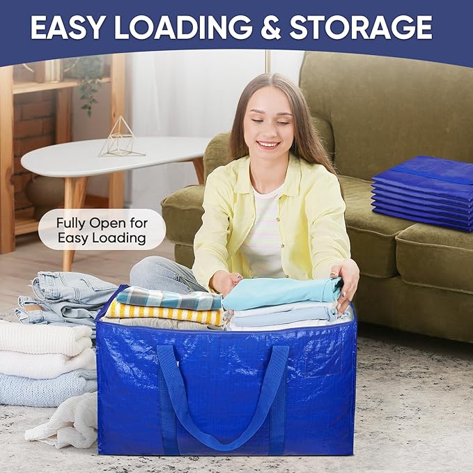 TICONN 2 Pack Extra Large Moving Bags with Zippers & Carrying Handles, Heavy-Duty Storage Tote Moving Boxes for Space Saving (2 PK, 18 Gallon)