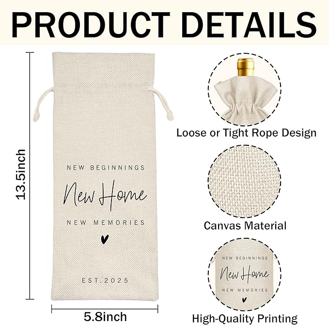 Housewarming Wine Bag - First New Home Gifts, Pairs Well with a New Home, Housewarming Party Decorations House Warming Gift for Women Men Couple Reusable Wine Wrap Bag, Realtor Client Gift (A23)