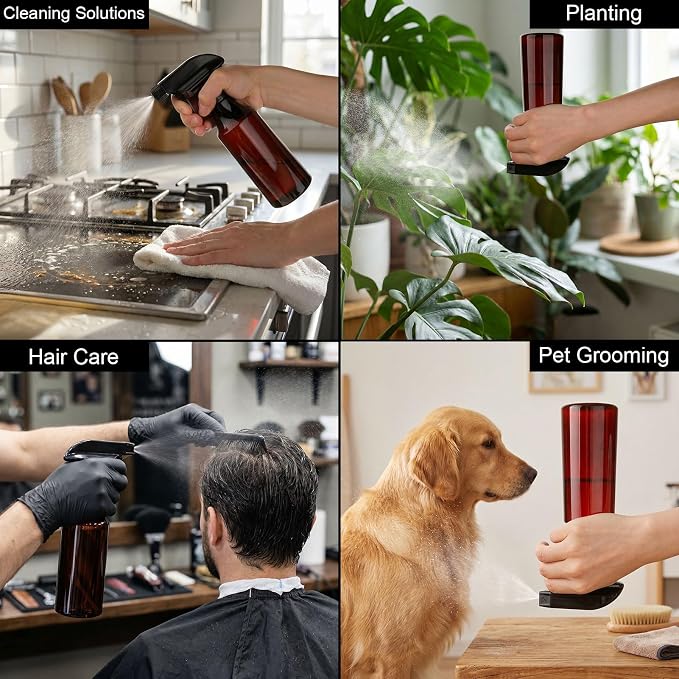 2 Pack 10oz/310ml Plastic Spray Bottles 360° Reverse Empty Spray Bottle Adjustable Nozzle Fine Mist Spray Bottle for Hair Cleaning Solutions Cooking Plant Essential Oils(Brown)