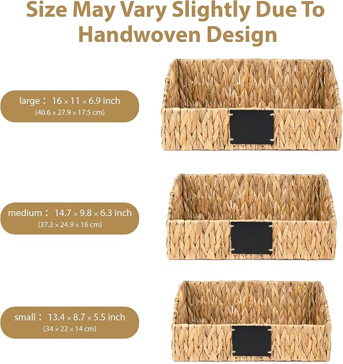 Rattan Storage Basket, Handwoven Wicker Basket for Storage with Built-in Handles, Pantry Baskets for Shelves, Bedroom, Bathroom, Laundry Room or Kitchen(Natural)