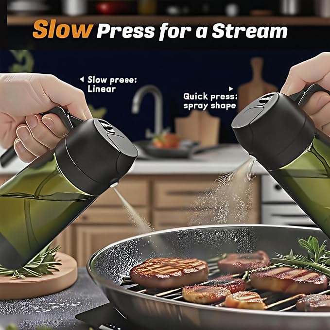 16oz/470ml Glass Olive Oil Sprayer for Cooking, 2 in 1 Oil Dispenser for Kitchen Spray and Pour, Premium Light-Blocking Oil Bottle, Food-Grade Spray Bottle, for Salad, Air Fryer, BBQ
