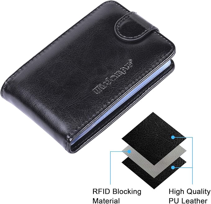 Wisdompro Slim PU Leather Credit Card Holder, Horizontal Black | RFID Blocking Wallet Debit Card Protector, Organizer Case, Card Case, 20 Card & 7 Memory Card Slots, with Magnetic Closure