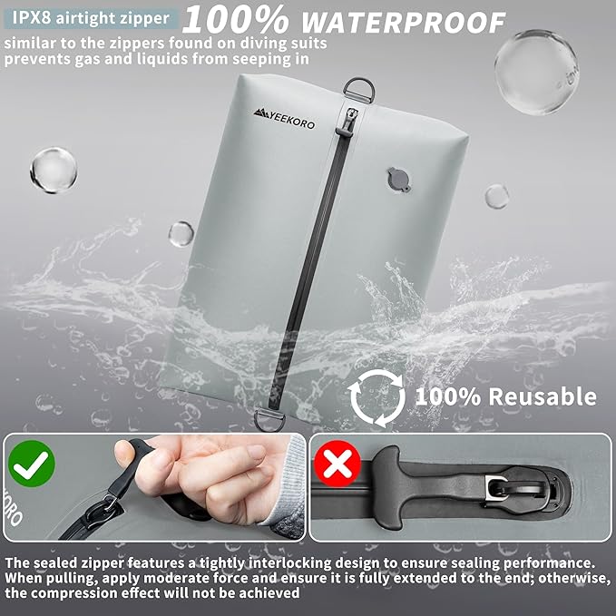 Upgraded Vacuum Bag for Travel, Professional IPX8 Waterproof Reusable Vacuum Compression Bags for Travel Suitcases, Durable Space Saver Bag