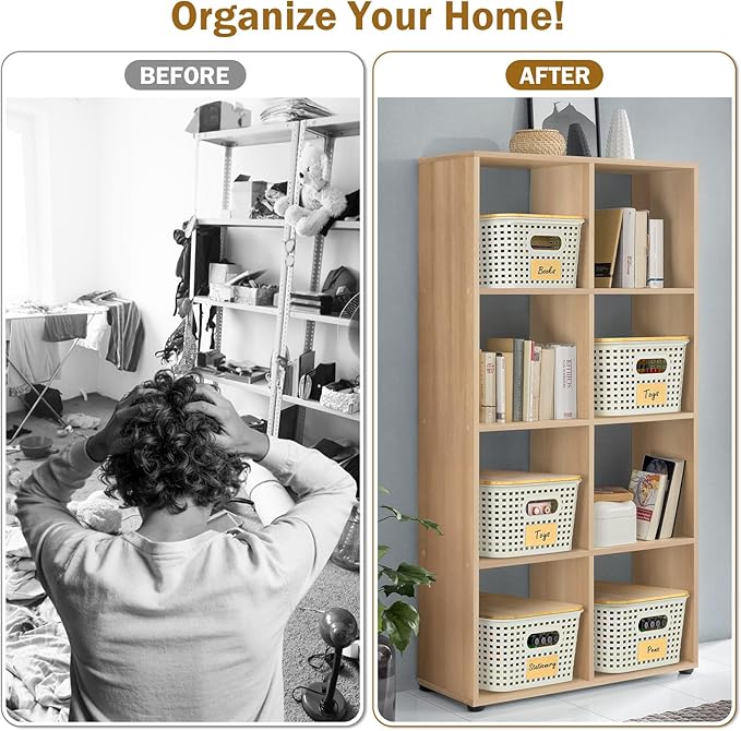 Stackable Storage Basket: Plastic Baskets Bins, Baskets for Organizing, Pantry Decorative Containers for Closets, Cabinets, Shelves(8 Pack, White)