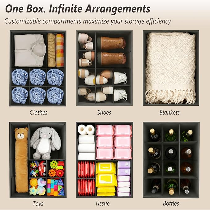 2 Pack Storage Ottoman Shoe Organizer for Closet - Adjustable Dividers Storage Box for Shoes | Clothes | Toy | Blanket, Foldable Foot Stool Small Bench Shoe Cabinet for Living Room & Bedroom