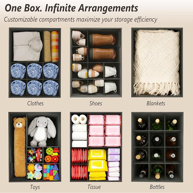 Storage Ottoman Shoe Organizer for Closet - Adjustable Dividers Storage Box for Shoes | Clothes | Toy | Blanket, Foldable Foot Stool Small Bench Shoe Cabinet for Living Room & Bedroom