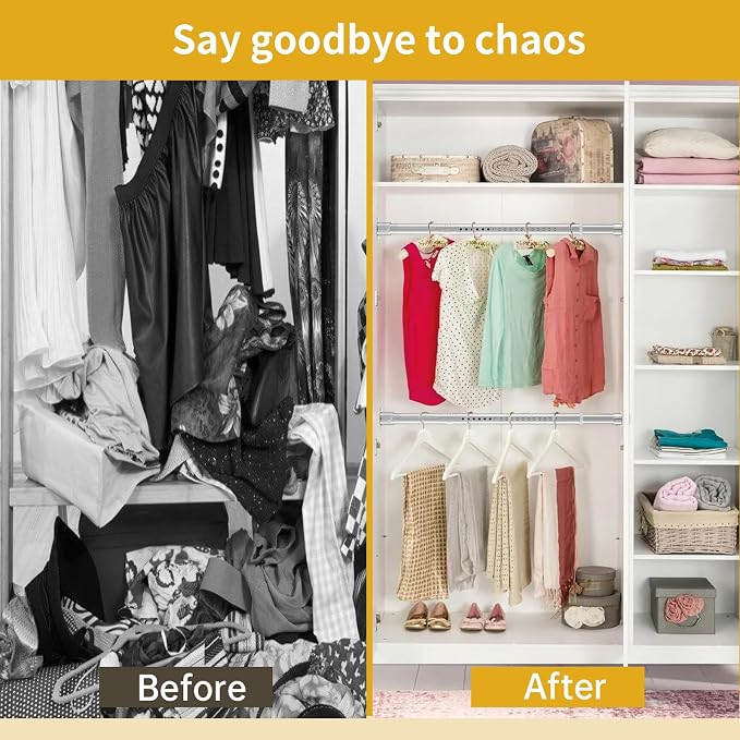 Closet Rod, 17 to 63 Inch Stainless Steel Adjustable Closet Rod,1.3 Inch Diameter Heavy Duty Closet Rods for Hanging Clothes,Silver Closet Poles for Wardrobes