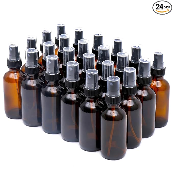 NOOEEISS Amber Glass Small Spray Bottle 2 oz 24 Packs,Fine Mist Sprayer Small Clear Bottles,Refillable Containers mini spray bottles for Cleaning Solutions and Skin Care (Amber 24pcs)