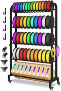 3D Printer Filament Storage Rack with Wheels, 5-Tier Adjustable Metal Shelf Holds 40 Spools, Mobile Filament Organizer with Hooks for PLA ABS TPU, 3D Printing Workspace & Studio