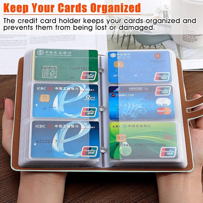 RFID Credit Card Holder, Leather Business Card Organizer with 96 Card Slots, Credit Card Case for Managing Your Different Cards and Important Documents to Prevent Loss or Damage (Pink)