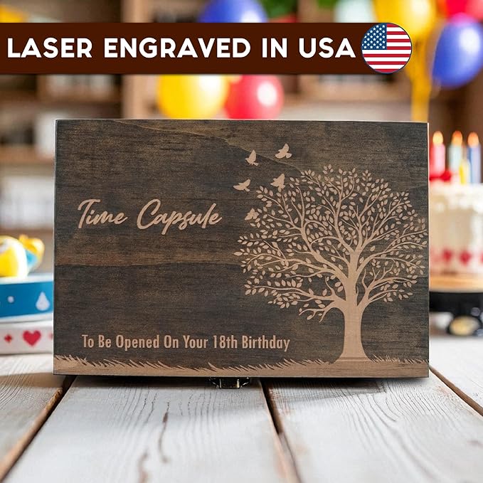 Engraved Time Capsule Memory Box – Wooden Keepsake Box for Graduation, New Year, or Life Events – Medium Size – Dark Walnut – 8.5 x 6 x 3 in