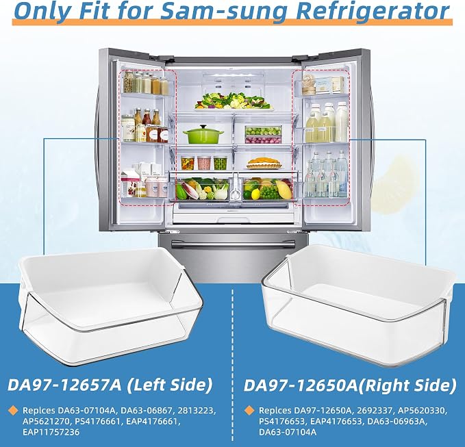DA97-12650A(RIGHT) & DA97-12657A(LEFT) Refrigerator Door Shelf Replacement 2 PCS Set Fit for Sam-sung RF260, RF261, RF26H Fridge Freezer Door Basket Bin by Fetechmate - 1 Year Warranty