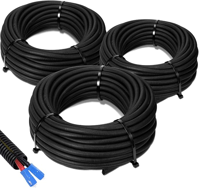 Sasylvia 1/4", 1/2", 3/8" x 25 Ft Split Wire Loom Tubing Wire Loom Assortment Split Cable Sleeves Bulk Flexible Electrical Conduit Protective kit