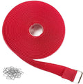 YMCRLUX 1"x16ft Hook and Loop Straps with 25 Metal Buckles, Adjustable Fastening Cable Straps, Cut-to-Length Cinch Strap, Reusable Nylon Securing Cord Ties for Organizer or Storage, 1 inch Wide,Red