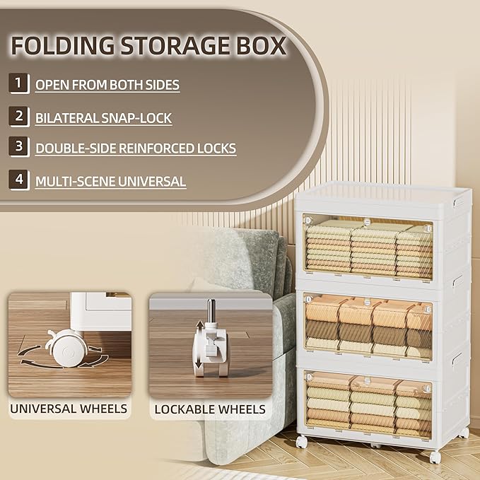 196 QT / 49 Gal Heavy-Duty Foldable Storage Cabinet - Dual Transparent Doors, 360° Industrial Wheels, Tool/Equipment Warehouse Storage