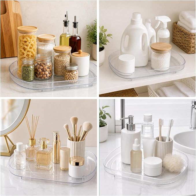 Lazy Susan Turntable for Refrigerator, Square Turntable Organizer for Fridge Cabinet, Pantry, Countertop | 16.5" x 11.1" (Rectangle 1 Pack - Clear)