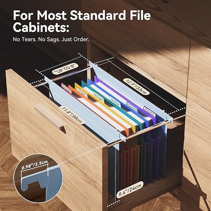 ThinkTex Plastic Expanding Hanging File Folders, 7 Innovative 1.2" Accordion Pockets, Large Capacity, Multi-Color Tabs, Letter Size for Filing Cabinet - Blue