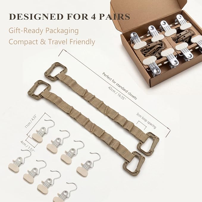 WVX Boot Hangers for Closet (2 Pack) - Vertical Boot Storage Organizer with 8 Non-Marking Clips for Hanging - Adjustable Strap Holder for Tall Boots, Over The Knee & Riding Boots