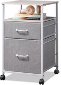DEVAISE 2 Drawer Mobile File Cabinet with Open Storage Shelf | Rolling Printer Stand, Fabric Vertical Filing Cabinet fits A4 or Letter Size for Home Office, Light Grey