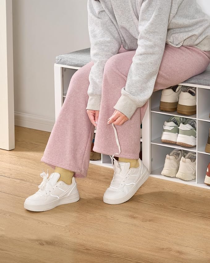 Hzuaneri Shoe Storage Bench, Entryway Shoe Rack with Cushion and Cubbies | entryway shoe rack bench cabinet with 12 cubbies and adjustable shelves for bedroom, living room, White SB19003GY