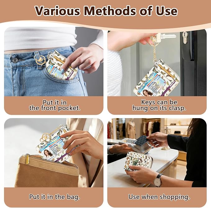 GIANCOMICS Slim Wallet Credit Card Holder Women, Butterfly Rfid Blocking Small Card Case, Keychain Thin Pocket Curved Zipper Wallet, Travel Card Holder PU Leather ID Window, Ladies Female Gifts