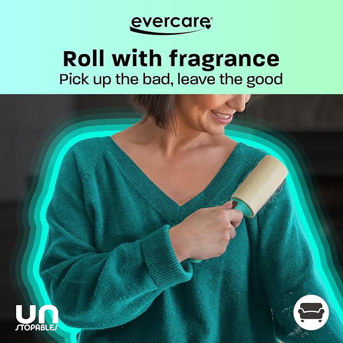 Evercare with Unstopables Fresh Scent All-Purpose Lint Roller, 4-Pack, 80 Layers Per Roller, Total 320 Sticky Sheets, Pet Hair & Lint Remover