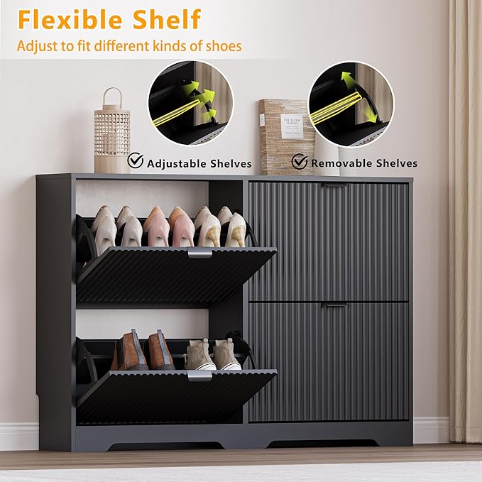 BORNOON Large Shoe Cabinet for Entryway, Shoe Rack Cabinet with 4 Flip Drawer and Adjustable Shelves for Small Apartment, Foyer