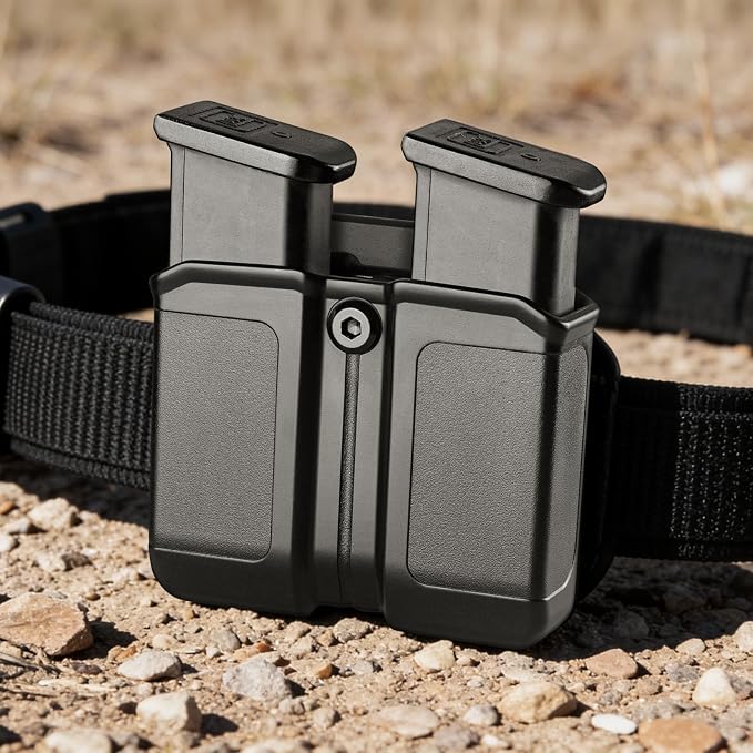 Universal Double Magazine Holder for 9mm/.40 Double Stack Mags, OWB Magazine Holster with Belt Clip, Fits Glock 17/19/ Sig P320/ Hellcat Pro/Echelon/S&W/Taurus/Beretta/H&K/CZ/Walther & More
