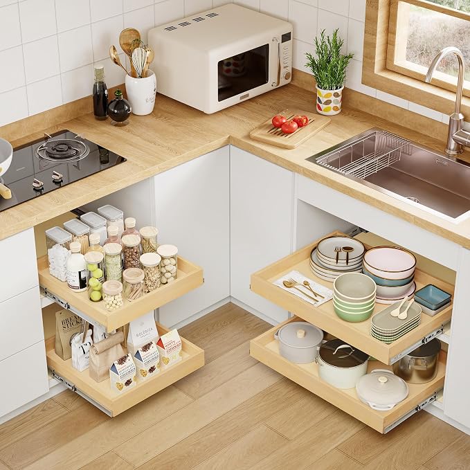 Pull Out Cabinet Organizer, 23" W x 21" D | Soft Close Pull Out Drawers for Cabinets with Heavy Duty Slides, Wood Slide Out Drawers for Kitchen Cabinets